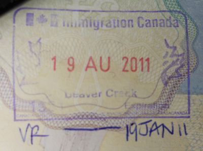 Canada - Immigration - entry stamp - Beaver Creek - 19 Aug 11